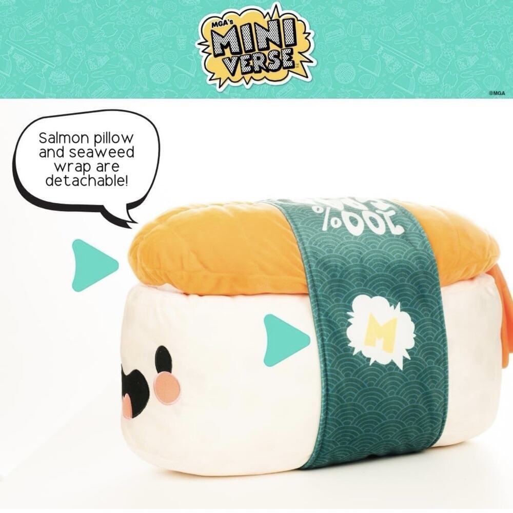 NEW Large 18” MINIVERSE Salmon Sushi Roll Stuffed Decorative Cuddle Pillow Plush - Picture 6 of 8